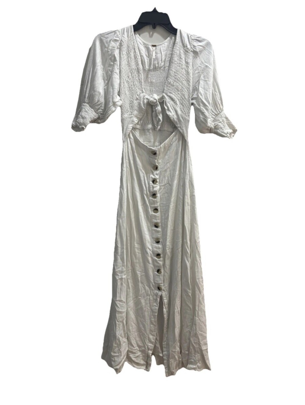 Free People String of Hearts Maxi Dress Bright White Boho Cutout Button Front XS